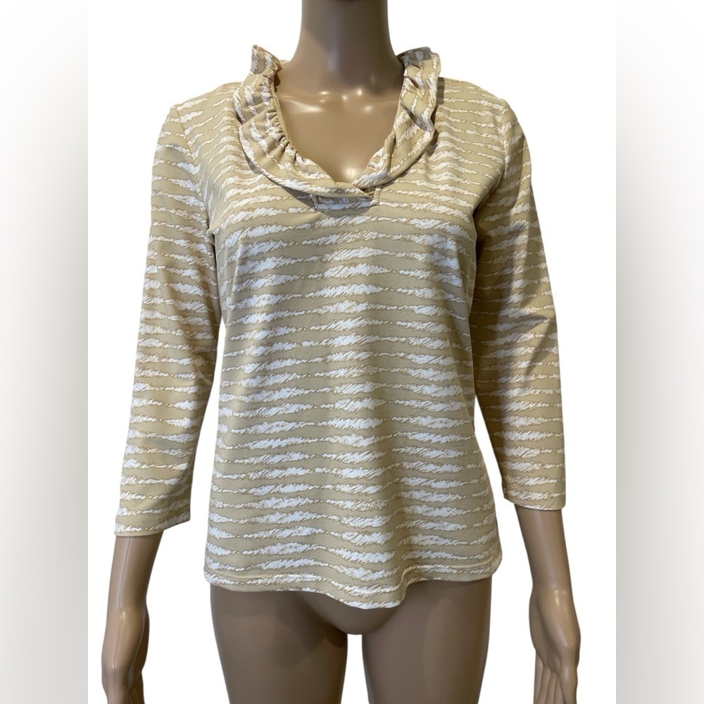 J McLaughlin Stylish Tan and White Women's Top size S